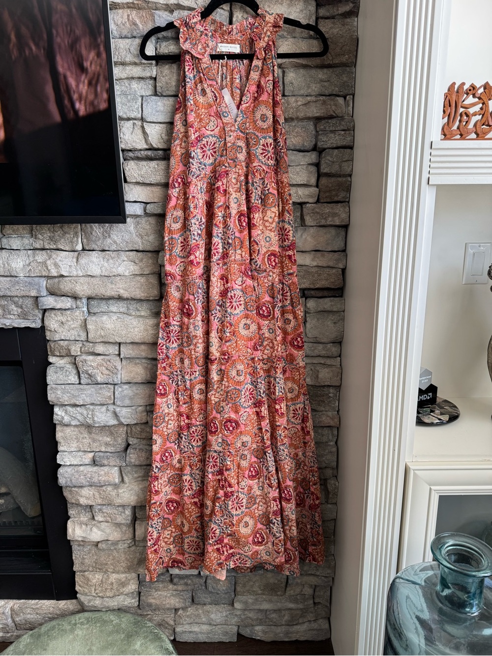 Sleeveless Printed Maxi Dress - Red Floral